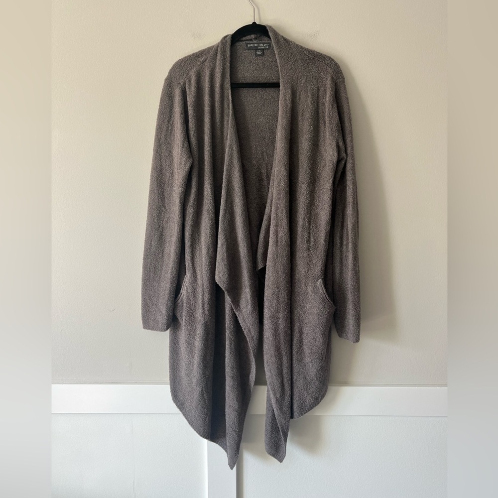 Barefoot Dreams CozyChic Lite Open Front Cardigan Gray L/XL Pockets Soft Lounge